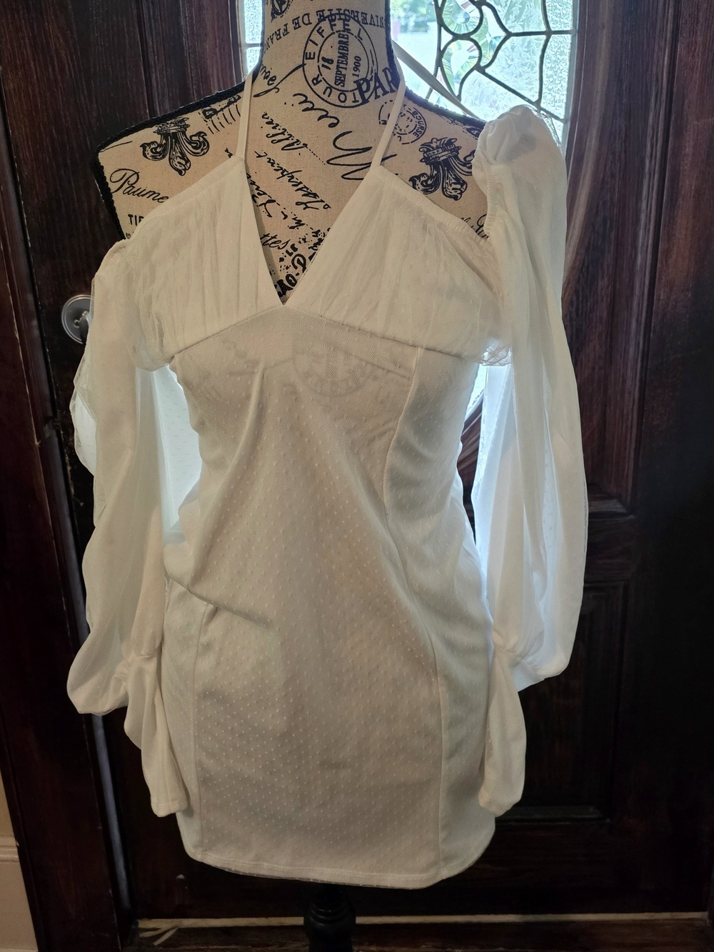 White Long-Sleeve V-Neck Women’s Mini Dress Size 10